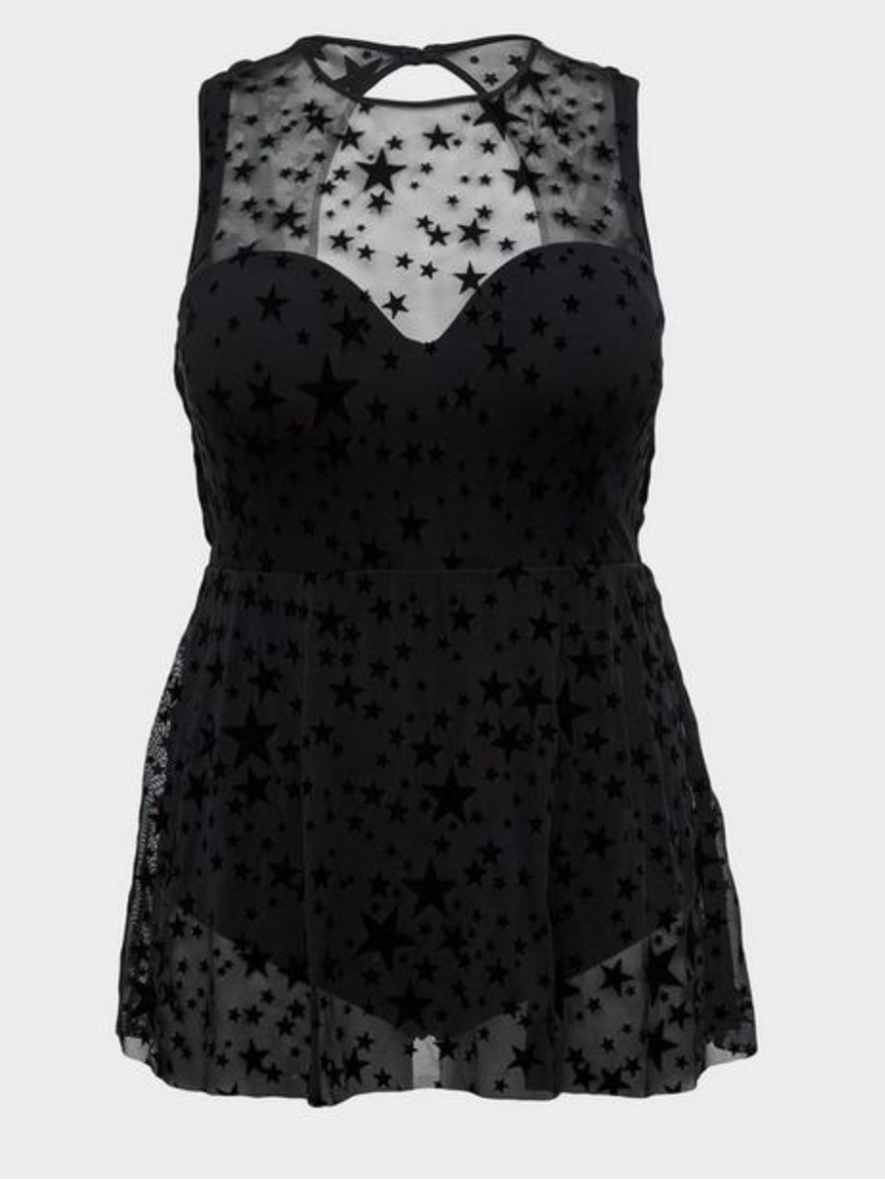 Torrid Black Star Burnout Velvet Mesh Swim Dress Size 2X D/DD Underwire Witchy